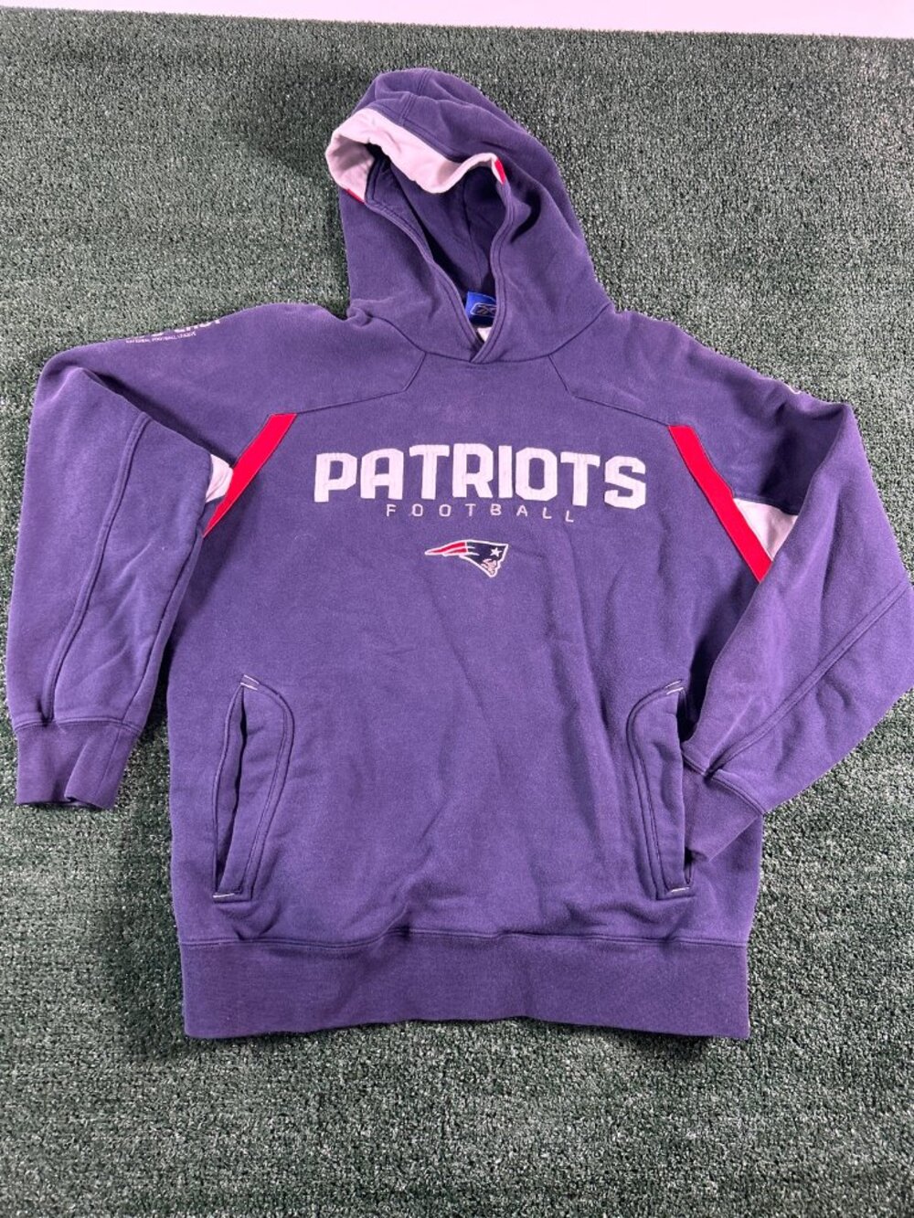 Reebok NFL New England Patriots Football Hoodie — Navy, Adult S